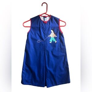 Vintage Reson Sz 7 A-line Dress Embroidered Asian Girl Cat Made in Hong Kong